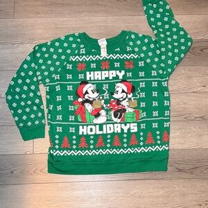 Disney Green Happy Holidays Mickey and Minnie Christmas Sweater XL Women 15-17